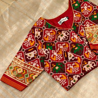 Red Maroon Nari Kunjar Patola Design Readymade Blouse | Godhuli