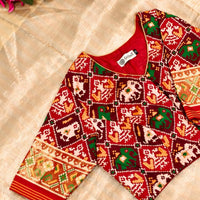 Red Maroon Nari Kunjar Patola Design Readymade Blouse | Godhuli