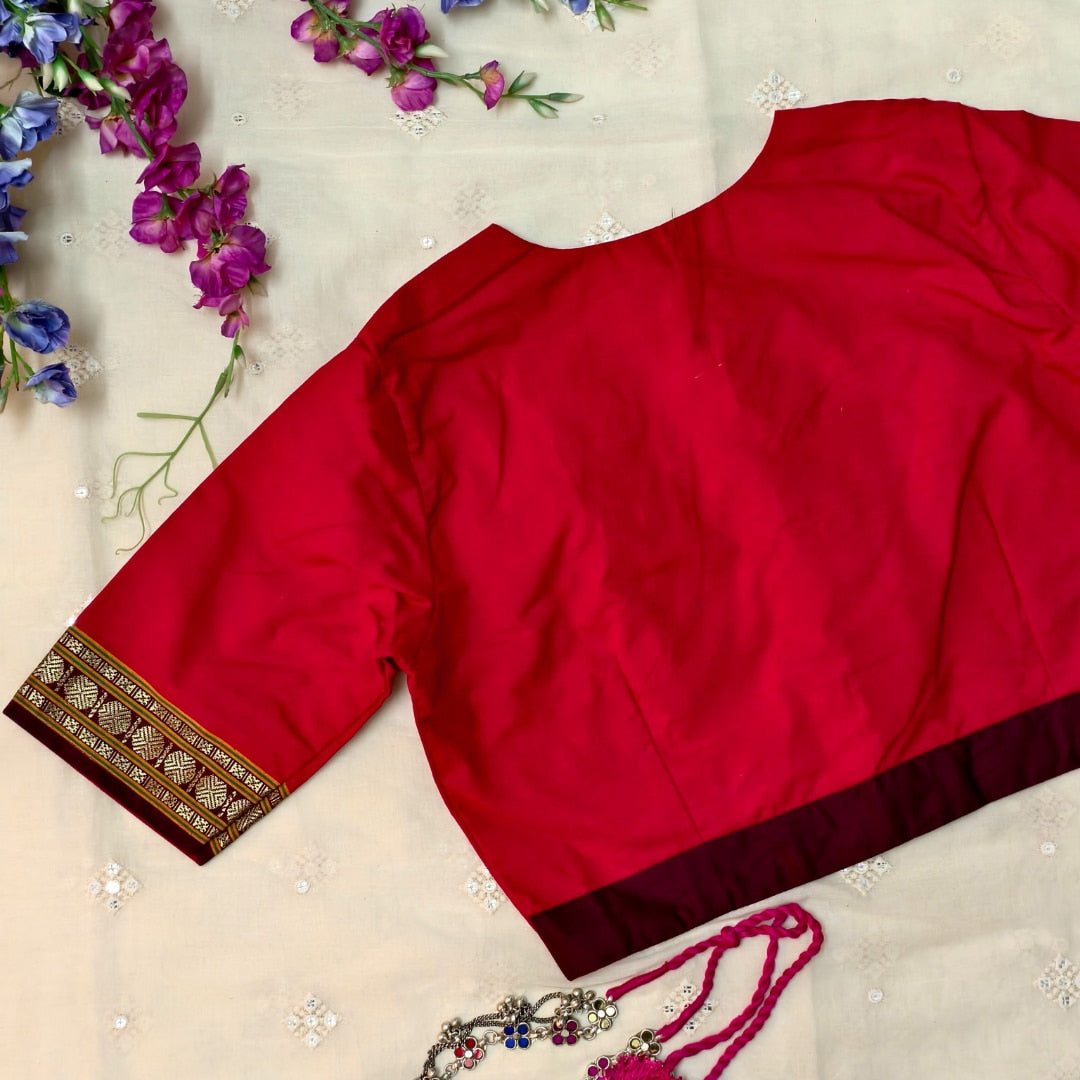 Red Narayanpet Border Readymade Blouse | Godhuli