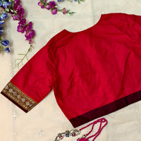 Red Narayanpet Border Readymade Blouse | Godhuli