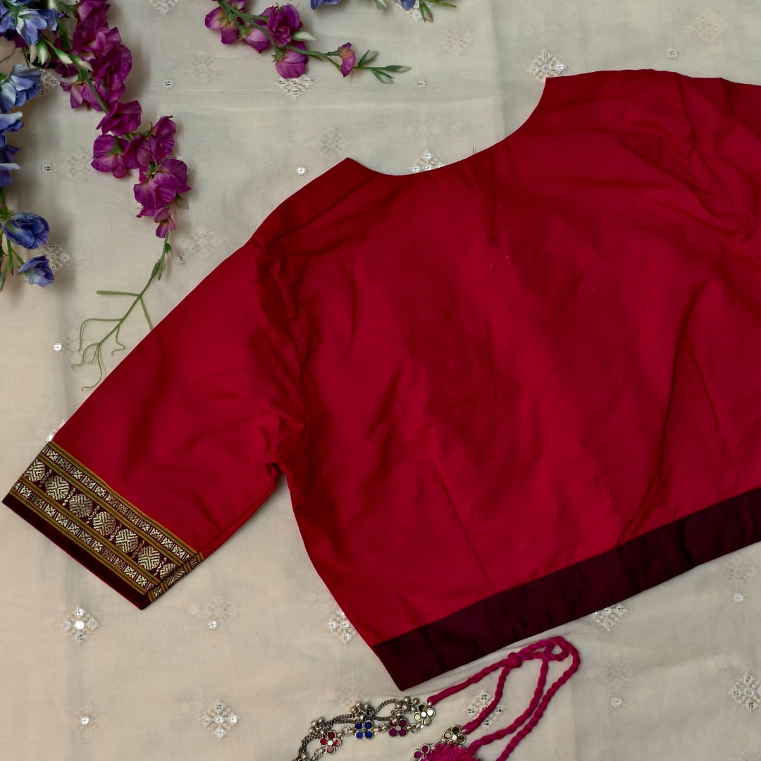 Red Narayanpet Border Readymade Blouse | Godhuli