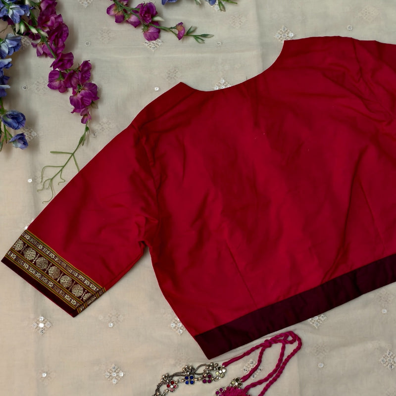 Red Narayanpet Border Readymade Blouse | Godhuli