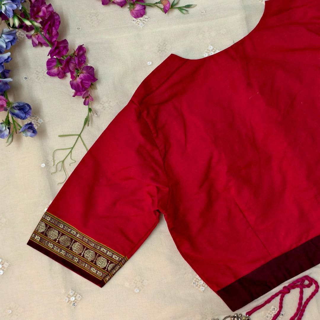 Red Narayanpet Border Readymade Blouse | Godhuli