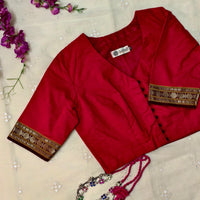 Red Narayanpet Border Readymade Blouse | Godhuli