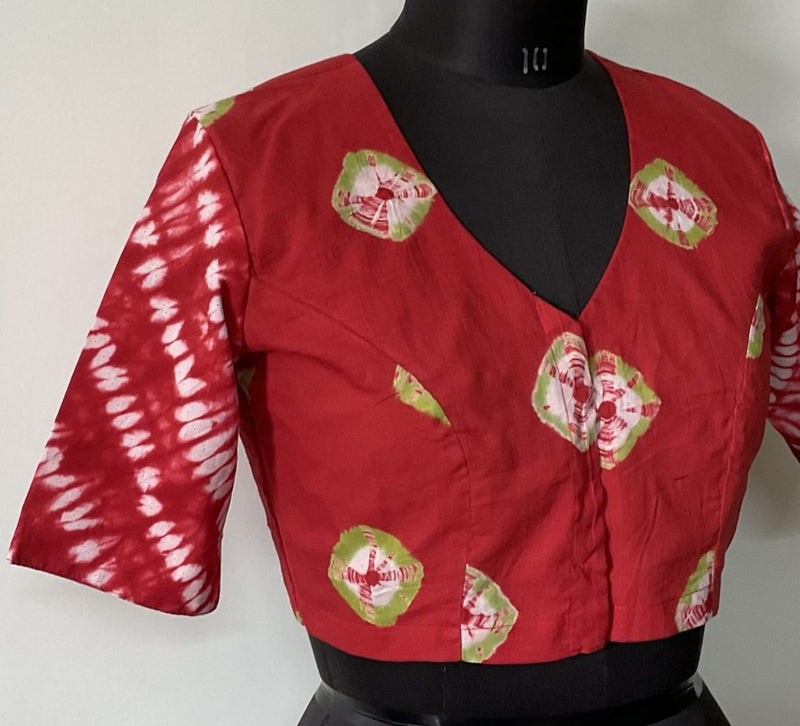 Red Shibori Readymade Blouse | Godhuli