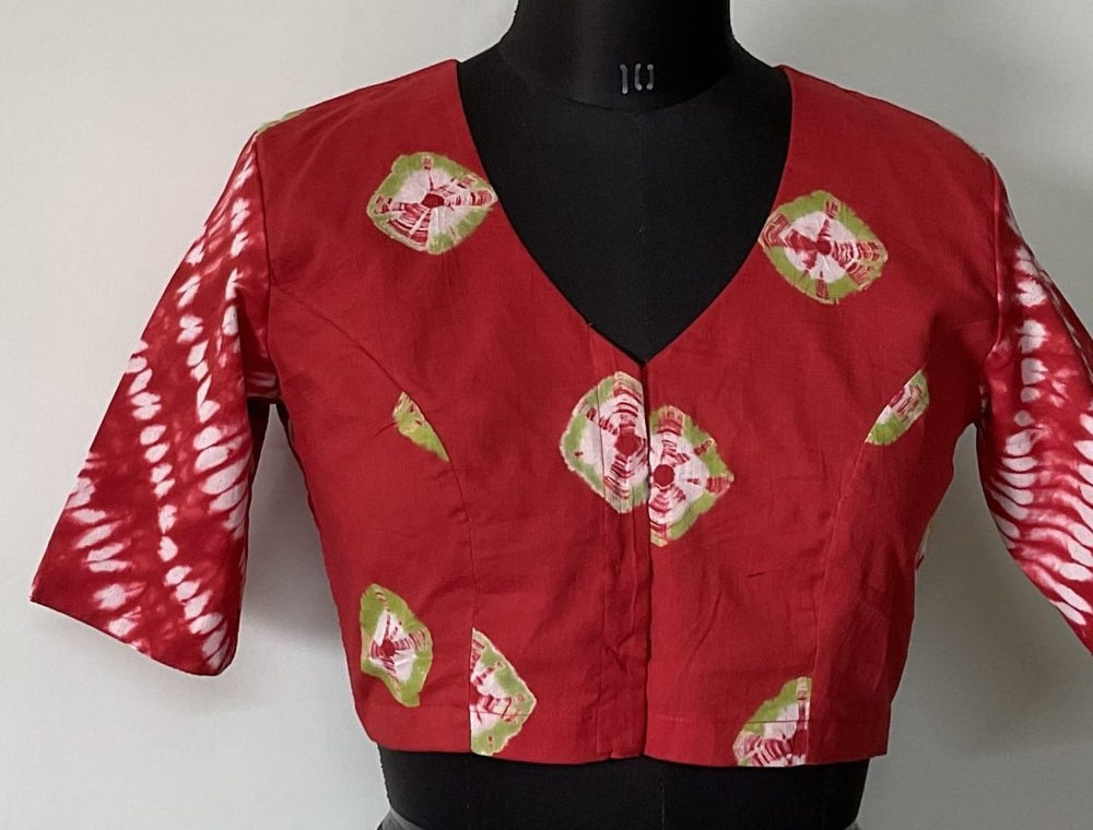 Red Shibori Readymade Blouse | Godhuli