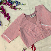 Red White Oxford Stripes Readymade Blouse | Godhuli