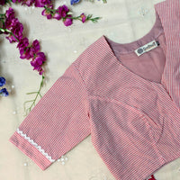 Red White Oxford Stripes Readymade Blouse | Godhuli