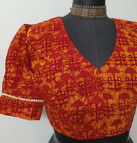 Red Yellow Batik Print Readymade Blouse | Godhuli
