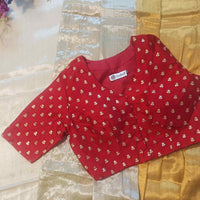 Red Zari Work Silk Readymade Blouse | Godhuli