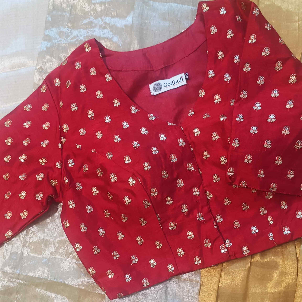 Red Zari Work Silk Readymade Blouse | Godhuli