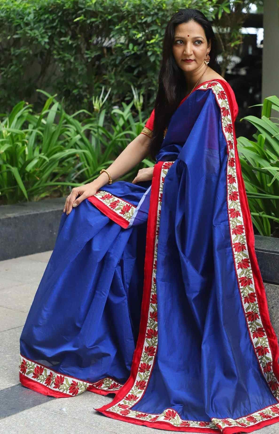 Buy Royal Blue Chanderi Saree | Godhuli