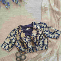 Royal Blue Floral Jaal Banarasi Brocade Readymade Blouse | Godhuli