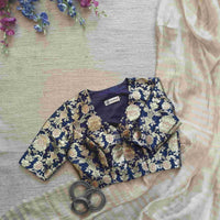 Royal Blue Floral Jaal Banarasi Brocade Readymade Blouse | Godhuli