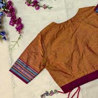 Rust orange Narayanpet Border Readymade Blouse | Godhuli