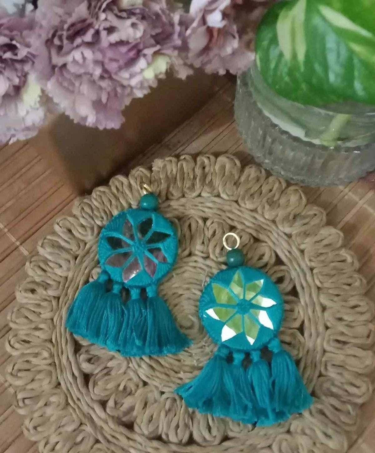 Buy Sea Green Handmade Mirrorwork Tassels | Godhuli