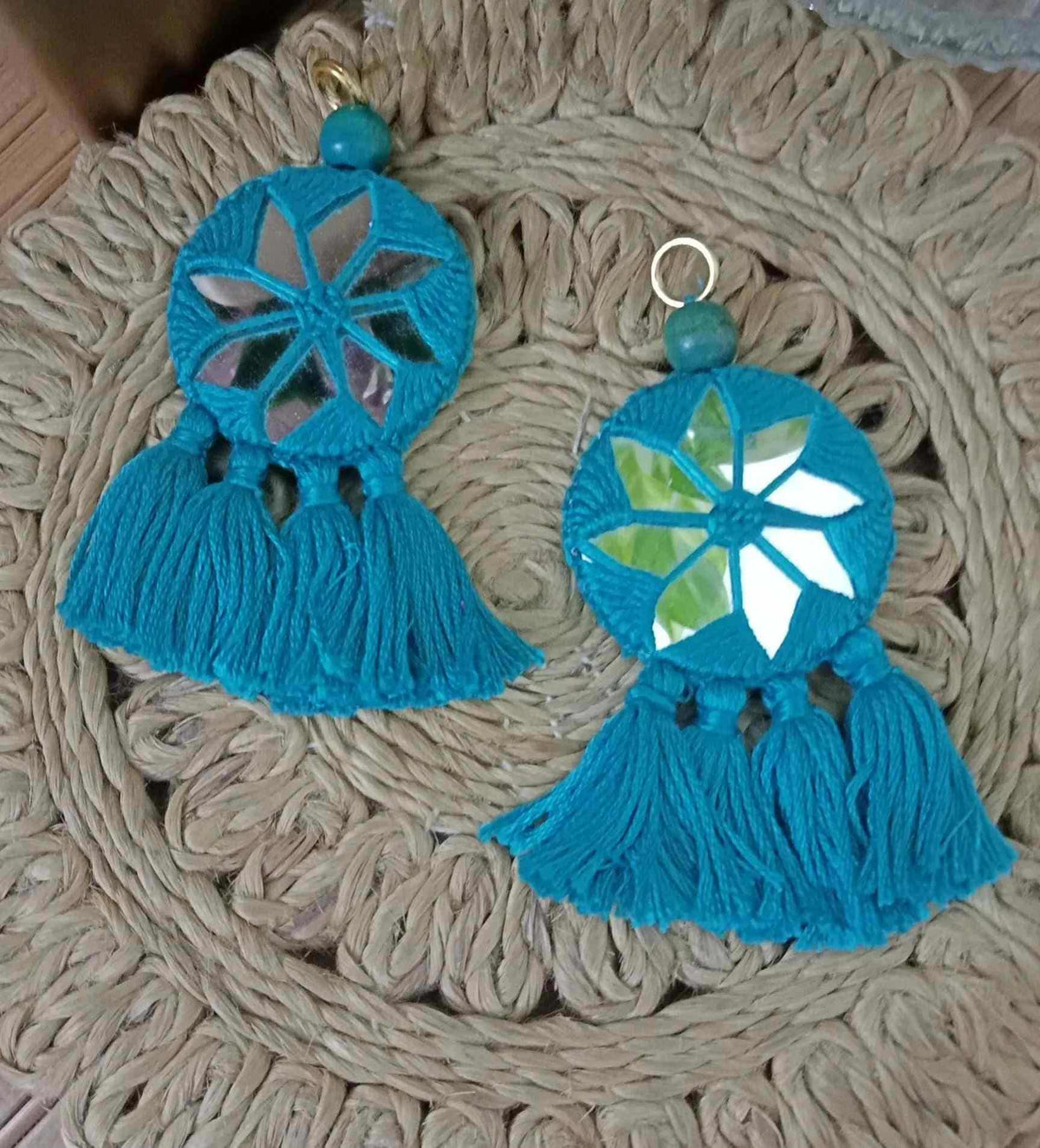 Buy Sea Green Handmade Mirrorwork Tassels | Godhuli