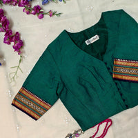 Sea Green Narayanpet Border Readymade Blouse | Godhuli