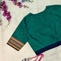 Sea Green Narayanpet Border Readymade Blouse | Godhuli