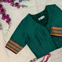 Sea Green Narayanpet Border Readymade Blouse | Godhuli