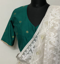 Sea Green Spun Dupion Golden Booti Readymade Blouse | Godhuli