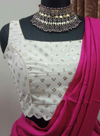 Sequins Embroidered Ivory Readymade Blouse | Godhuli