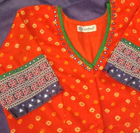 Tangerine Bandhani Readymade Blouse with Mirror Work | Godhuli