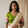 Parrot Green Gaji Silk Paithani Border Sleeves Readymade Blouse | Godhuli