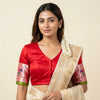Red Gaji Silk Paithani Border Sleeves Readymade Blouse | Godhuli