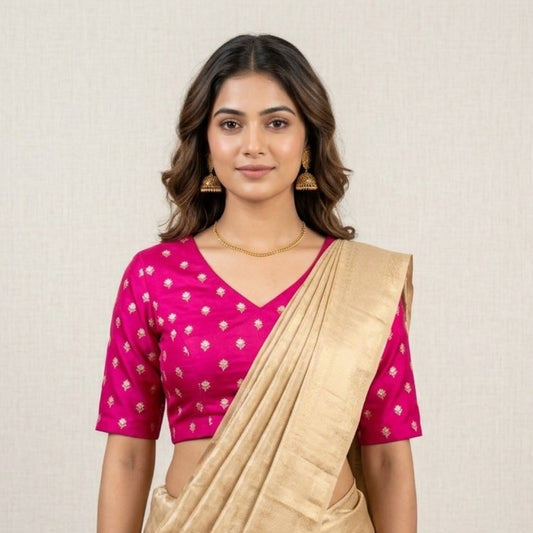 Rani Zari Floral Motif Satin Silk Brocade Readymade Blouse | Godhuli