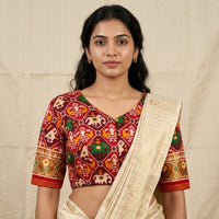 Red Maroon Nari Kunjar Patola Design Readymade Blouse | Godhuli