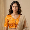 Mango Yellow Zari Floral Motif Satin Silk Brocade Readymade Blouse | Godhuli
