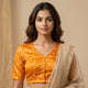 Mango Yellow Zari Floral Motif Satin Silk Brocade Readymade Blouse | Godhuli