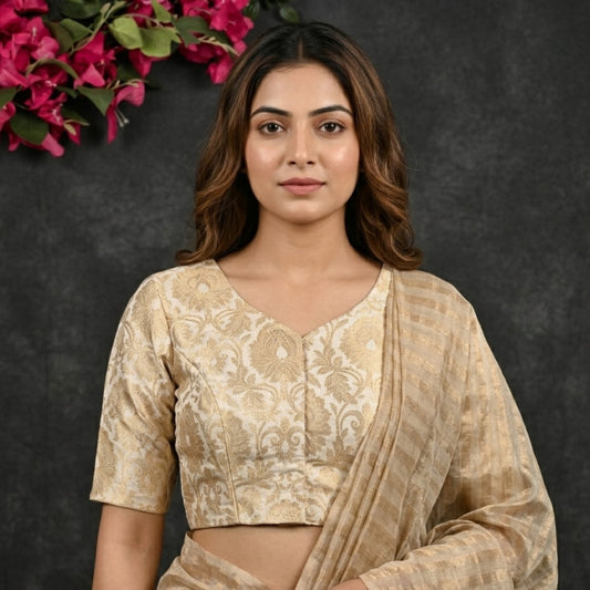 Off White Big Motif Brocade Readymade Blouses | Godhuli