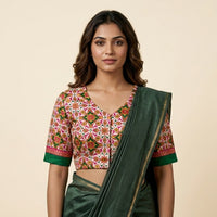 Patola Print White Gaji Silk Readymade Blouse | Godhuli