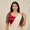 Rani Gaji Mirror work Readymade Blouse with Royal blue Kutchi Work Sleeves | Godhuli
