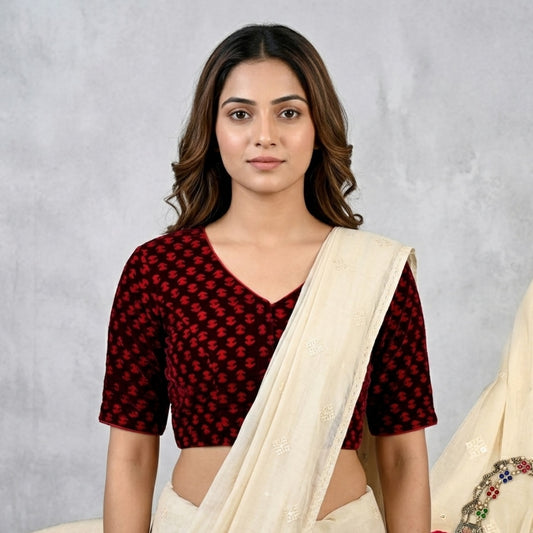 Brown Maroon Akola print Readymade Blouse With Small Motifs | Godhuli