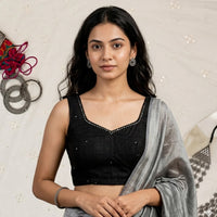 Black Mirrorwork Sleeveless Readymade Blouse | Godhuli