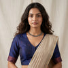 Navy Blue Chanderi Cotton Silk Readymade Blouse | Godhuli
