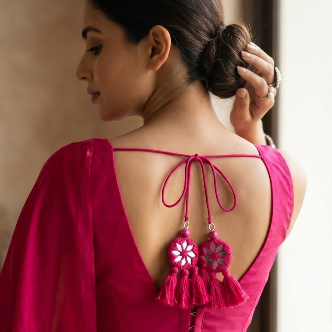 Buy Rani Pink Handmade Mirrorwork Tassels | Godhuli