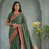 Buy Green Warli Hand Block Print Mulmul Saree | Godhuli