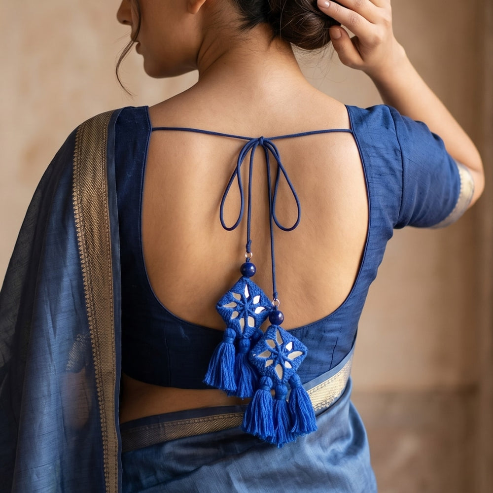 Buy Ink Blue Handmade Mirrorwork Tassels | Godhuli