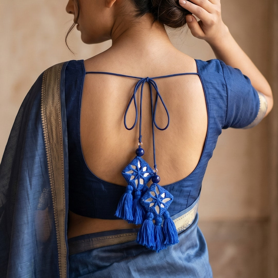 Buy Ink Blue Handmade Mirrorwork Tassels | Godhuli