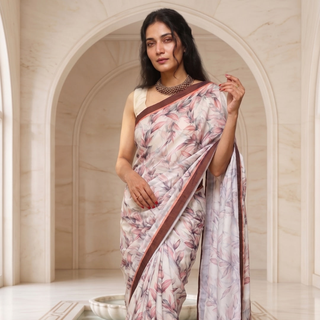 Buy Leaf Print Crepe Saree | Godhuli