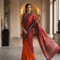 Buy Orange Half and Half saree with Printed Pallu | Godhuli