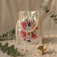 Buy Ivory Colour Shreenathji Potli Bag | Godhuli