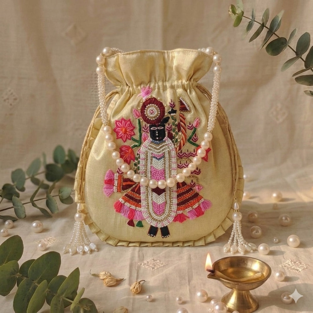 Buy Golden Tissue Shreenathji Potli Bag | Godhuli