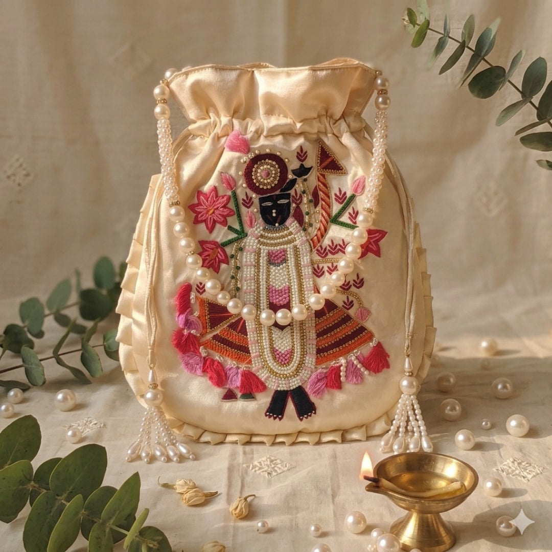 Buy Beige Colour Shreenathji Potli Bag | Godhuli