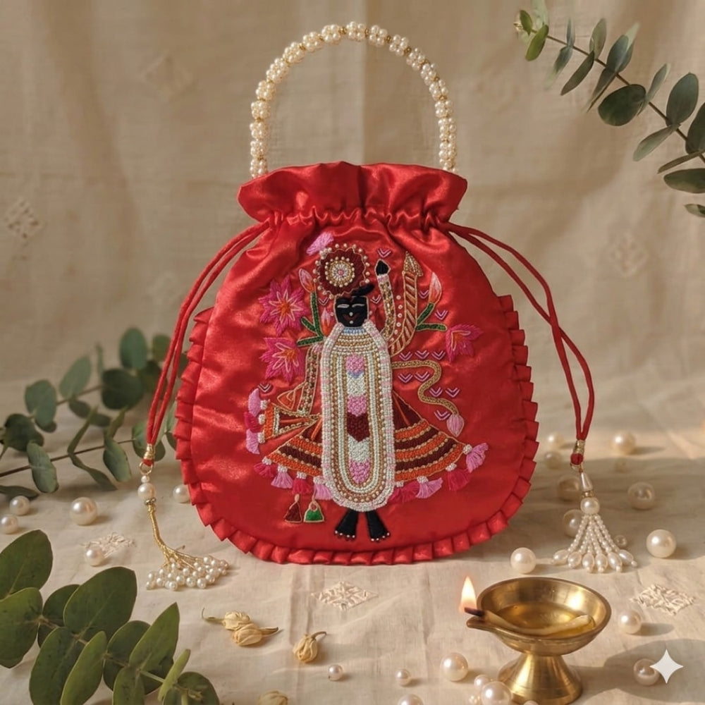 Buy Red Colour Shreenathji Potli Bag | Godhuli