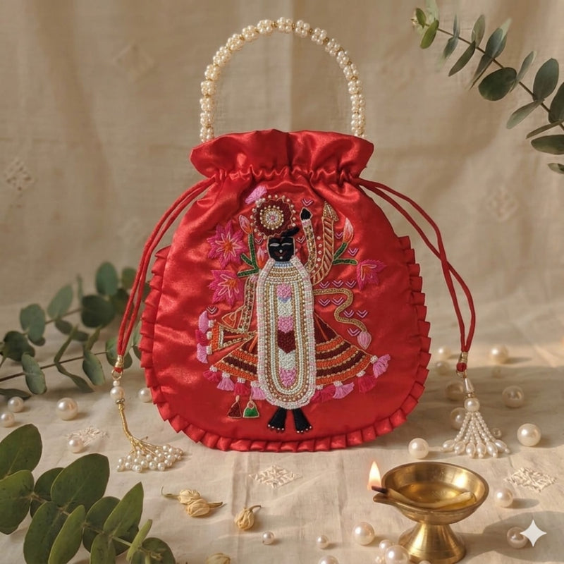 Buy Red Colour Shreenathji Potli Bag | Godhuli